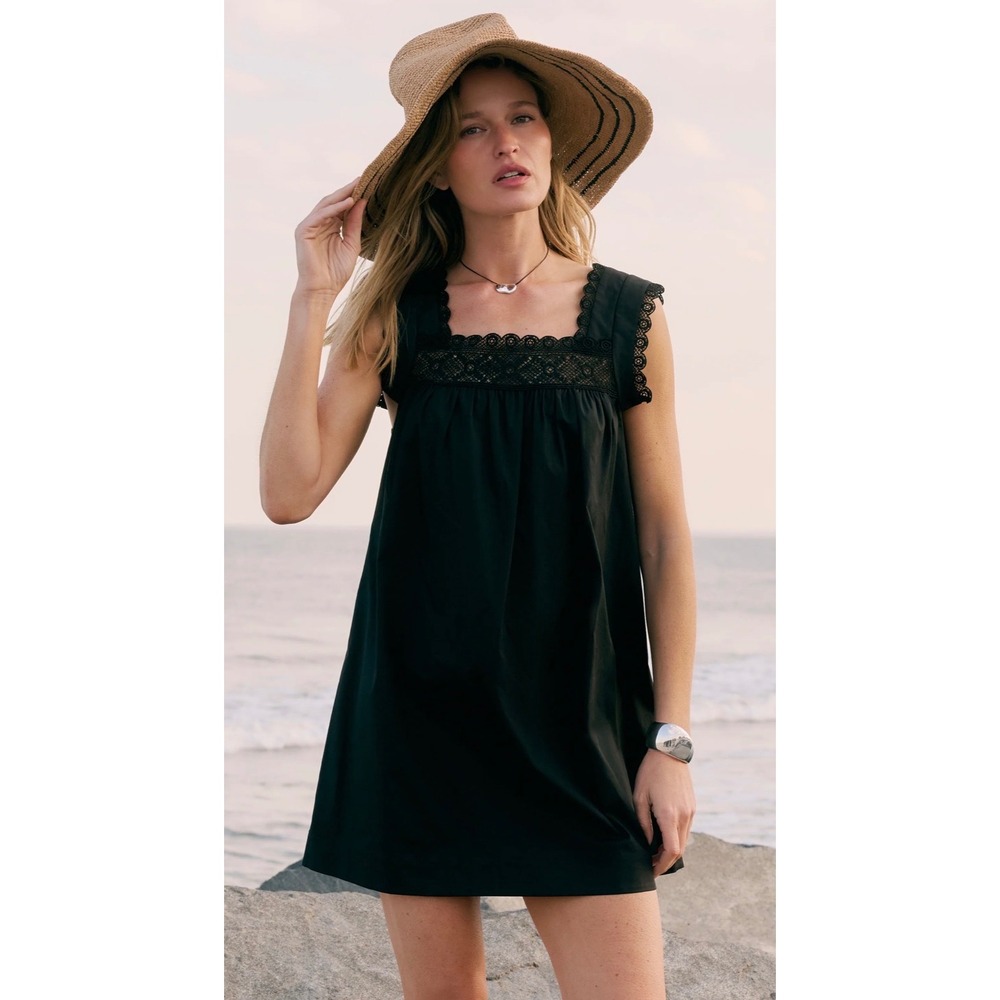 Few Moda Sorella Atelier Black Cotton Crochet Lace Babydoll Mini Dress XS